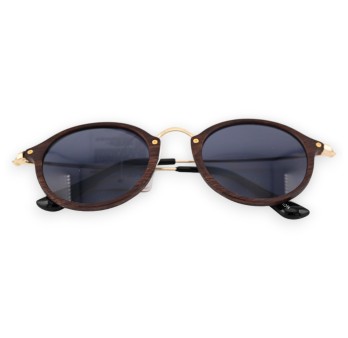 Lunettes dorées ronde effet bois marron