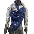 Foulard 4 faces bleu et moutarde