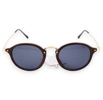 Lunettes dorées ronde effet bois marron
