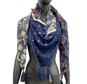 Foulard 4 faces imprimé tête de mort