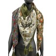 Foulard 4 faces imprimé nuance kaki tête de mort