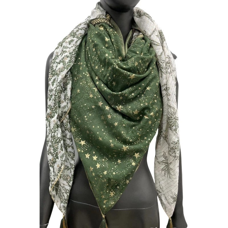 Foulard 4 faces étoiles nuance kaki