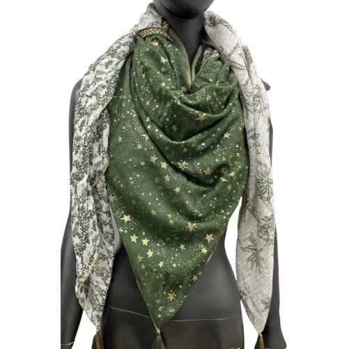 Foulard 4 faces étoiles nuance kaki