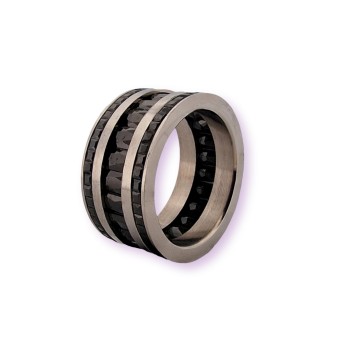 Bague tendance argenté et pierre noire