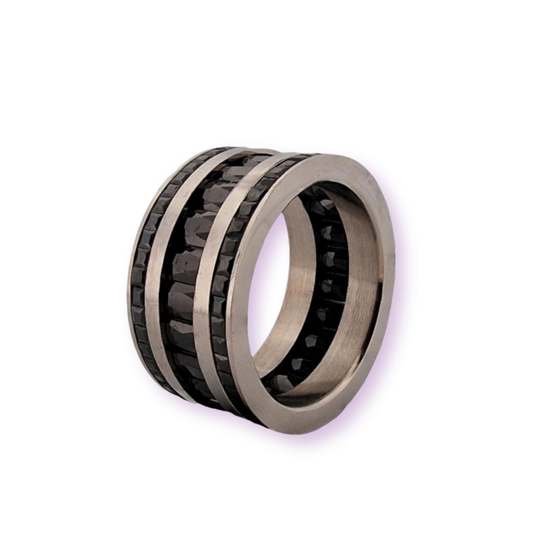 Bague tendance argenté et pierre noire
