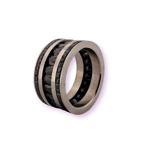 Bague tendance argenté et pierre noire