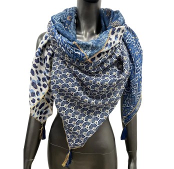 Foulard 4 faces éventails finition doré
