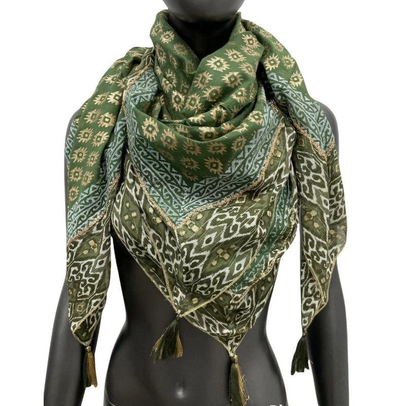 Foulard carré doré et kaki