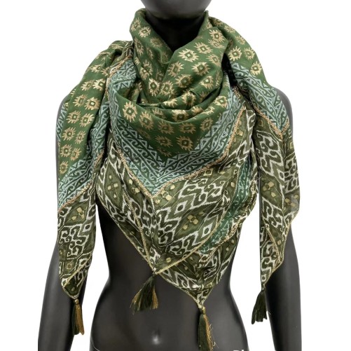 Foulard carré doré et kaki