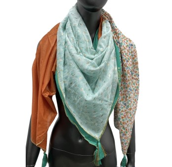 Foulard 4 faces orange et vert d'eau