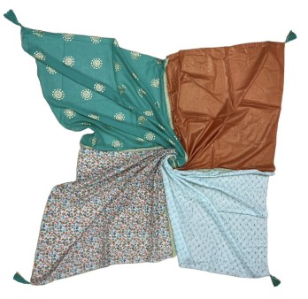 Foulard 4 faces orange et vert d'eau