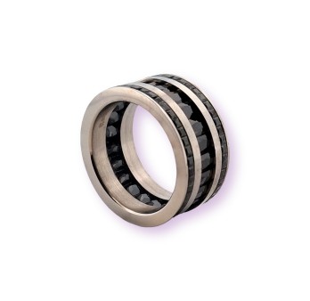 Bague tendance argenté et pierre noire