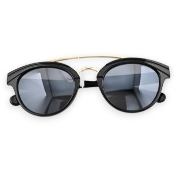 Lunettes ronde design noire barre transversale dorée