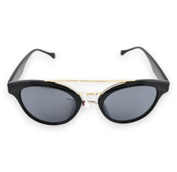 Lunettes ronde design noire barre transversale dorée