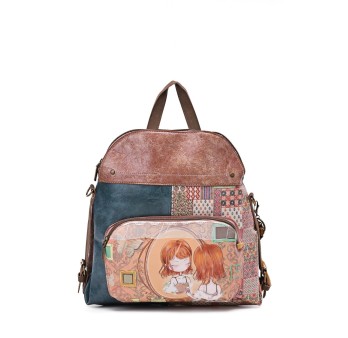 Sac à dos motif mosaïque bleu et marron