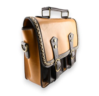 Sac cartable vintage moutarde et marron