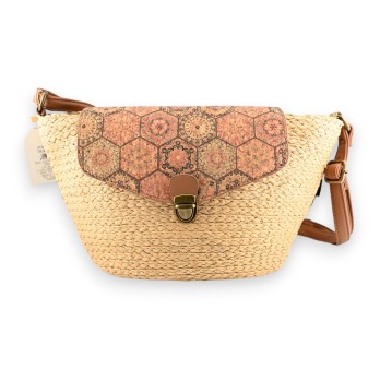 Sac bandoulière paille et liège avec rabat