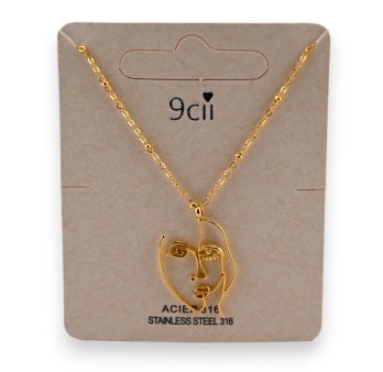 Collier acier doré visage