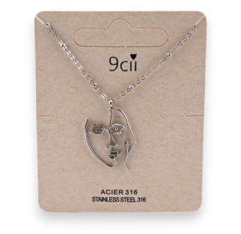 Collier acier argenté visage