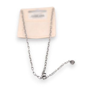 Coller acier argenté médaillon strass et petit coeur