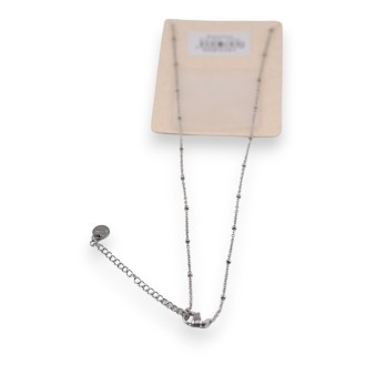 Collier acier argenté médaillon double coeur nacre LOVE