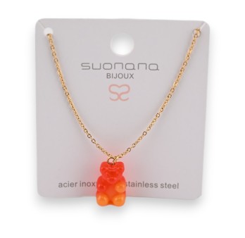 Collier acier doré nounours bonbon orange sanguine