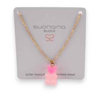 Collier acier nounours bonbon nuances de rose