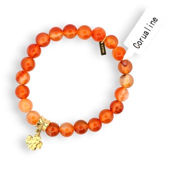 Bracelet perle de cornaline avec charms trèfle
