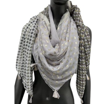 Foulard carré patchwork 4 faces gris noir