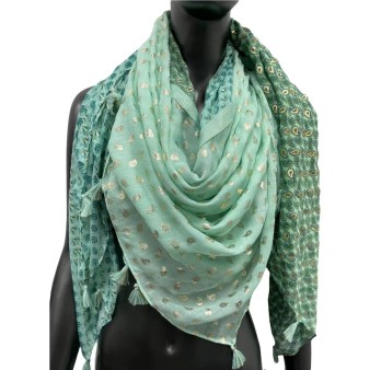 Foulard carré patchwork 4 faces nuances vert