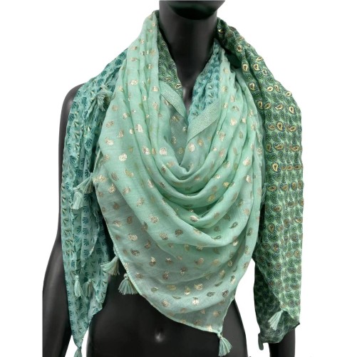 Foulard carré patchwork 4 faces nuances vert