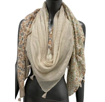 Foulard carré patchwork 4 faces nuance de beige