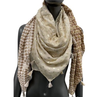Foulard carré patchwork nuance beige