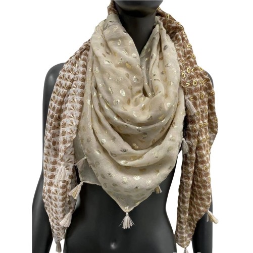 Foulard carré patchwork nuance beige