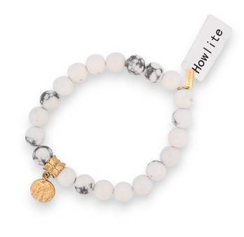 Bracelet perles de Howlite et charm médaille