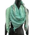 Foulard carré patchwork imprimé feuillage et liberty Vert d'eau