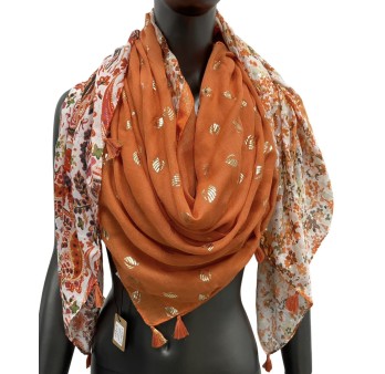 Foulard carré patchwork imprimé cachemire et liberty orange