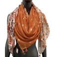Foulard carré patchwork imprimé cachemire et liberty orange