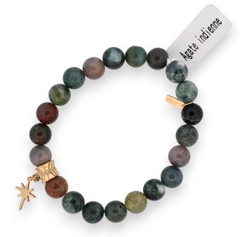 Bracelet perles Agate Indienne avec charm étoile