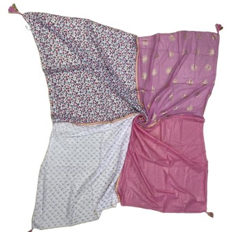 Foulard carré patchwork imprimé liberty et éventail rose
