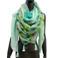 Foulard carré patchwork imprimé cercles et pois vert d'eau