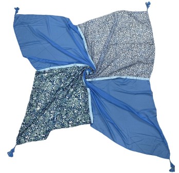 Foulard carré patchwork petites fleurs et pois bleu