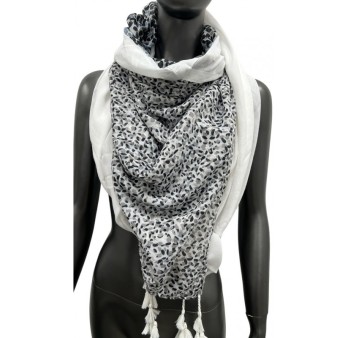 Foulard carré patchwork petites fleurs et pois blanc et noir