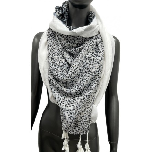 Foulard carré patchwork petites fleurs et pois blanc et noir