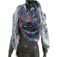Foulard patchwork ethnique et fleurs Bleu marine