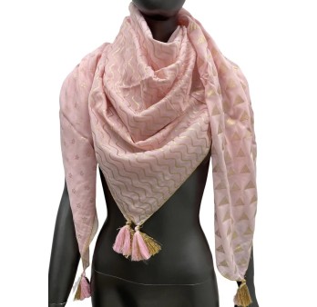 Foulard patchwork étoiles et triangles rose tendre