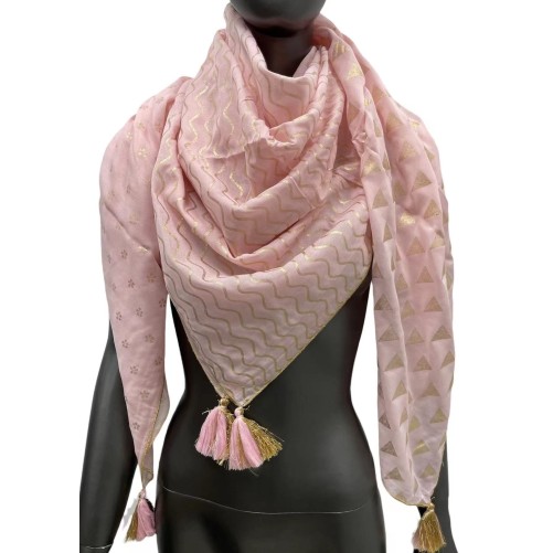 Foulard patchwork étoiles et triangles rose tendre