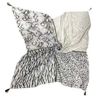 Foulard patchwork léopard et zèbre noir et blanc