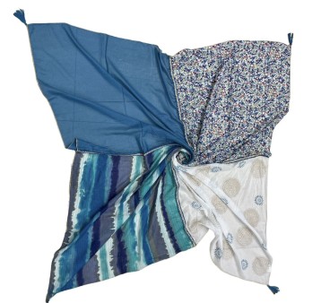Foulard patchwork tie & dye et liberty Bleu jeans