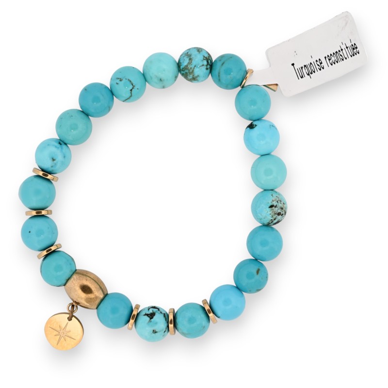 Bracelet de turquoise reconstituée avec charm médaillon
